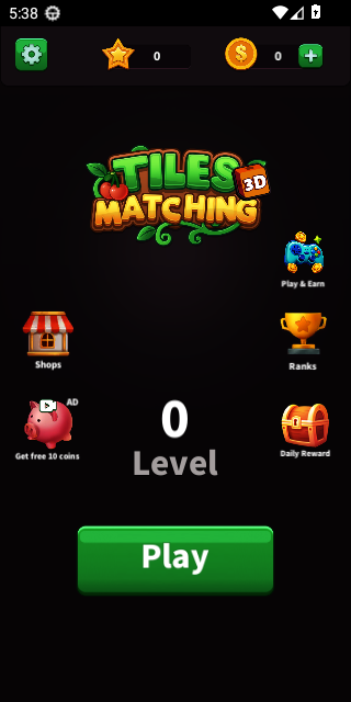 Tile Matching 3D main menu
